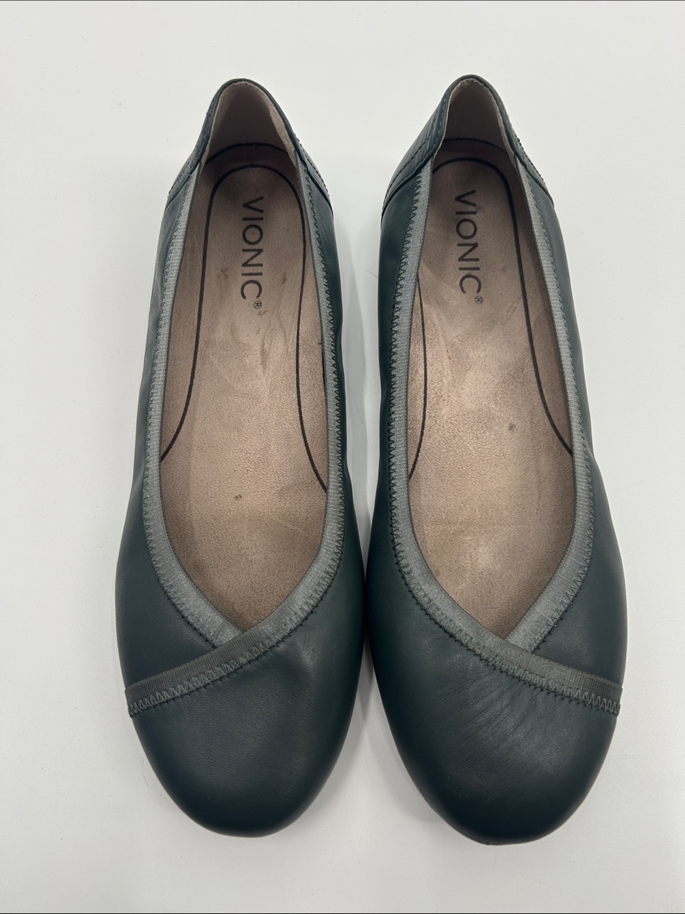 Vionic Spark Women's Gray Leather Ballet Flats Shoes Size 9